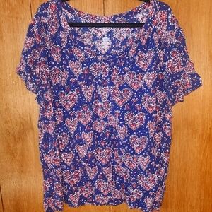 St. John's Bay Blue Relaxed Blouse with Peter Pan Collar